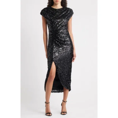 Vince Camuto Sequin Cap Sleeve Cocktail Dress In Black