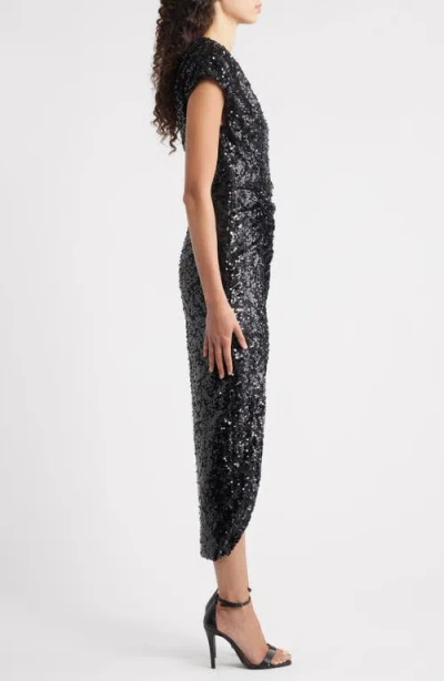 Vince Camuto Sequin Cap Sleeve Cocktail Dress In Black