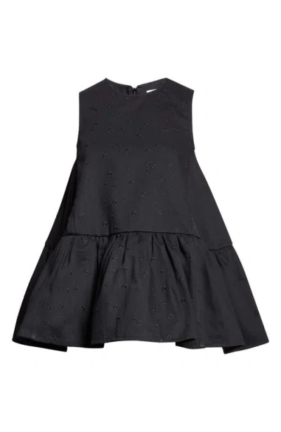 Cecilie Bahnsen Barbara Floral-embroidered Cotton-gabardine Top In Black