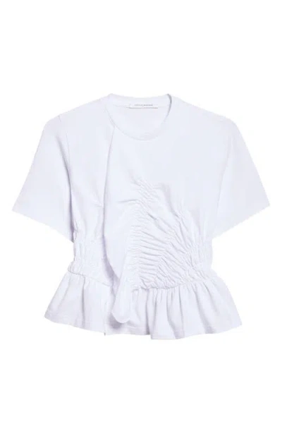 Cecilie Bahnsen Ace Smocked Jersey Peplum T-shirt In White