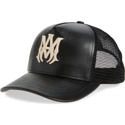 Amiri Leather Cap With Curved Brim And Mesh Back In Black