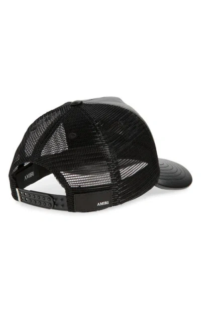 Amiri Leather Cap With Curved Brim And Mesh Back In Black