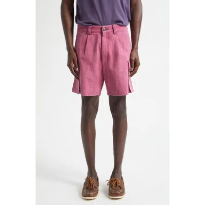 Noah Pleated Organic Cotton Canvas Cargo Shorts In Purple