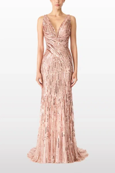 Jenny Packham Luxor Plunging Sequined Backless Gown In Multi
