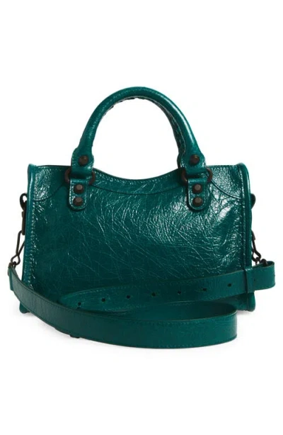 Balenciaga Mini Le City Crinkle Leather Top Handle Bag In Green