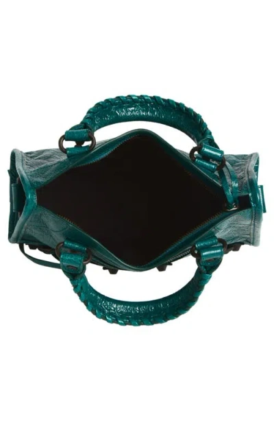 Balenciaga Mini Le City Crinkle Leather Top Handle Bag In Green