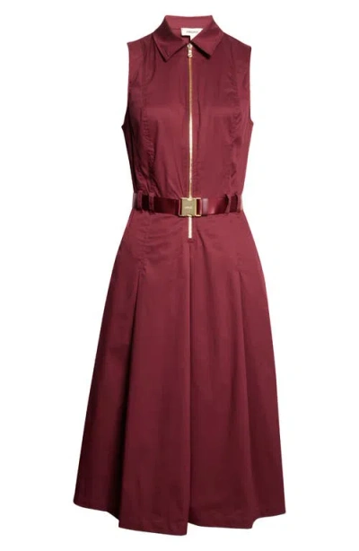 L'agence Kylo Belted Cotton Blend Shirtdress In Burgundy