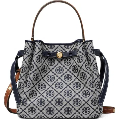 Tory Burch Romy Pebble Leather Bucket Bag In Blue