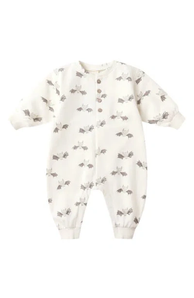 Quincy Mae Bat Print Fleece Romper In White