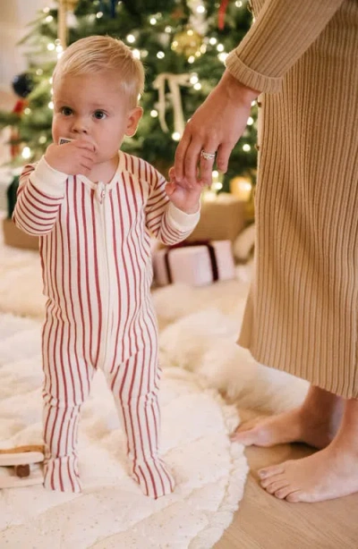 Pehr Print Rib Organic Cotton Footie In Red