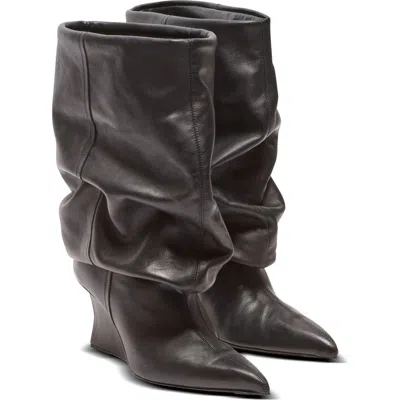 Balmain Slouchy Wedge Heel Pointed Toe Boots In Black