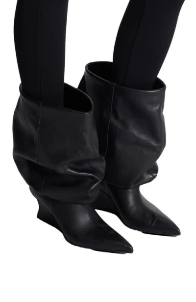 Balmain Slouchy Wedge Heel Pointed Toe Boots In Black