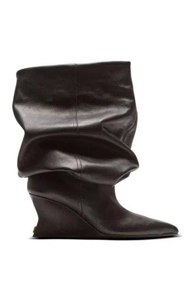 Balmain Slouchy Wedge Heel Pointed Toe Boots In Black