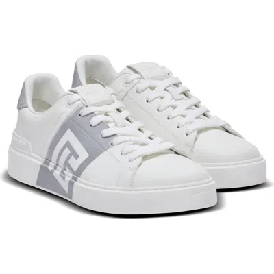 Balmain Low-top Court Sneakers In Smooth Leather In White