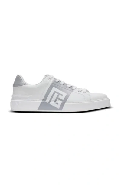 Balmain Low-top Court Sneakers In Smooth Leather In White