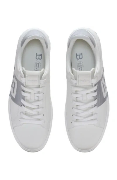 Balmain Low-top Court Sneakers In Smooth Leather In White