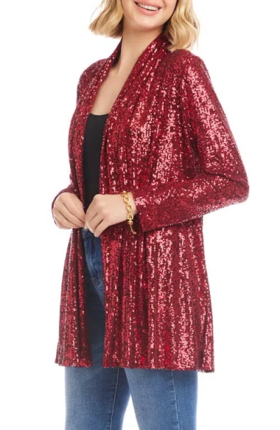 Karen Kane Sequin Open Front Jacket In Red