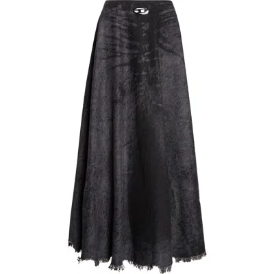 Diesel Full Skirt In Lasered Cotton-hemp Denim In Black