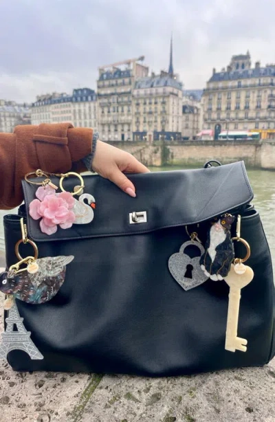 Solar Eclipse Hand Painted Tuxedo Cat Key Chain Bag Charm In Multi