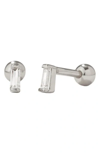 Made By Mary Cubic Zirconia Baguette Stud Earrings In Metallic