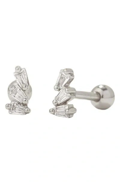 Made By Mary Cz Triple Baguette Stud Earrings In Silver