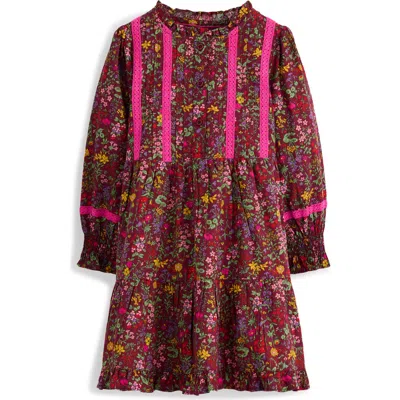 Mini Boden Kids' Floral Print Lace Trim Dress In Multi