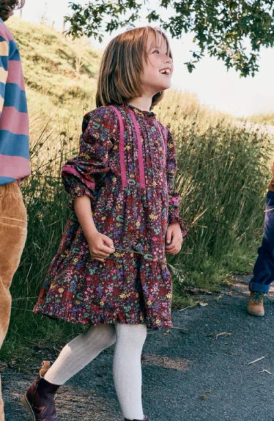 Mini Boden Kids' Floral Print Lace Trim Dress In Multi