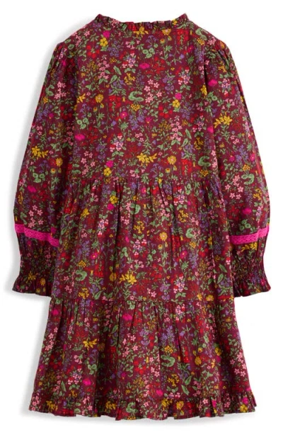 Mini Boden Kids' Floral Print Lace Trim Dress In Multi