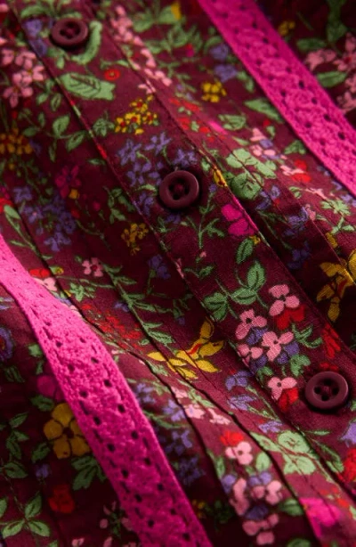 Mini Boden Kids' Floral Print Lace Trim Dress In Multi