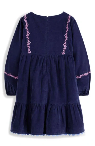 Mini Boden Kids' Floral Embroidery Corduroy Dress In Blue