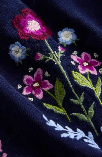Mini Boden Kids' Floral Embroidery Corduroy Dress In Blue