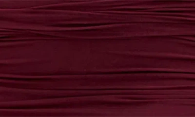 City Chic Halo Sleeveless Ruched Mesh Dress In Burgundy