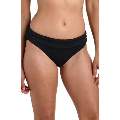 La Blanca Mantra Medallion Shirred Band Hipster Bikini Bottom In Black