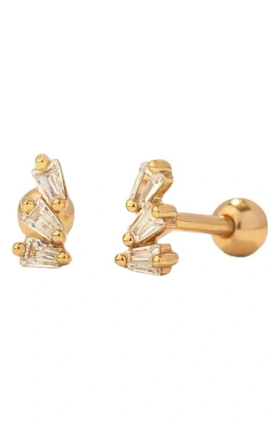 Made By Mary Cz Triple Baguette Stud Earrings In Gold