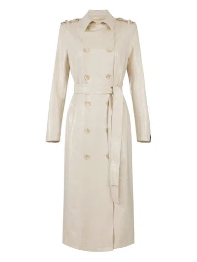 Elisabetta Franchi Croc-embossed Coat Featuring Belted Waist In Neutral