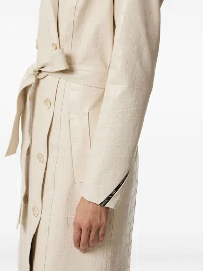 Elisabetta Franchi Croc-embossed Coat Featuring Belted Waist In Neutral