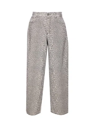 Liu •jo Animal Print Jeans With Pockets And Strass In Gray