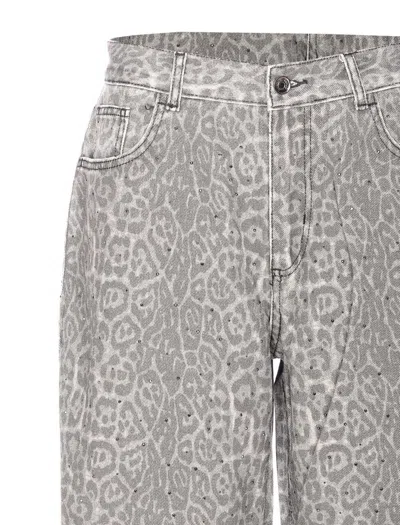 Liu •jo Animal Print Jeans With Pockets And Strass In Gray