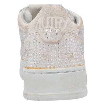 Autry Medalist Low Sneakers In Worn-out Effect Suede With Rhinestones In Neutral