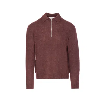 Seven Gauge Half-zip High-neck Polo Shirt In Burgundy