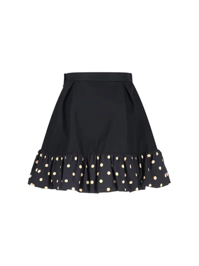 Moschino Midi Skirt With Polka Dots And Ruffles In Black