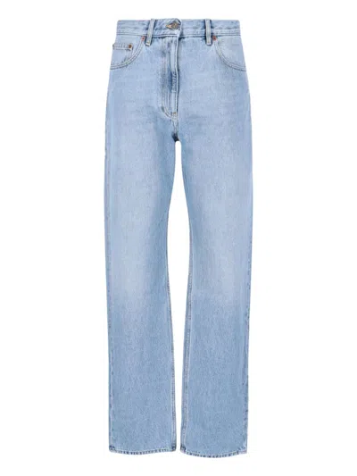 Valentino Straight Leg Five-pocket Trousers With Belt Loops In Blue