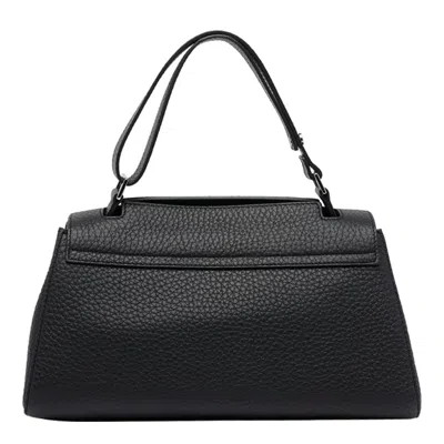 Orciani Trapezoidal Handbag In Hammered Leather With Monogram In Black
