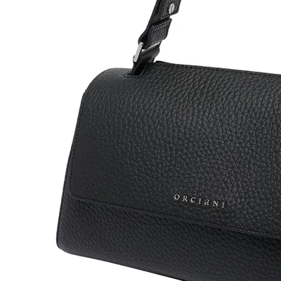 Orciani Trapezoidal Handbag In Hammered Leather With Monogram In Black