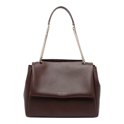 Orciani Hammered Leather Shoulder Bag With Chain-detail Strap In Brown