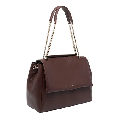 Orciani Hammered Leather Shoulder Bag With Chain-detail Strap In Brown
