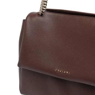 Orciani Hammered Leather Shoulder Bag With Chain-detail Strap In Brown