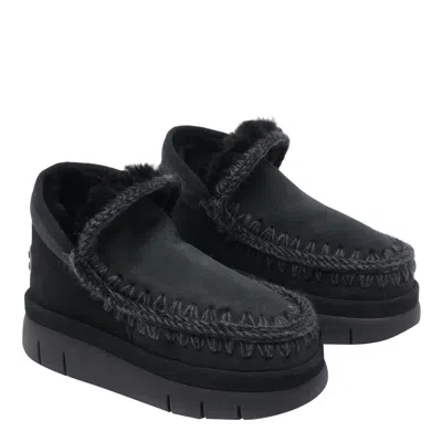 Mou Bounce Braided-trim Shearling Ankle Boots In Black