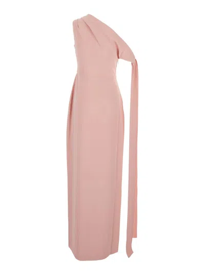 Solace London Irina Pink One-shoulder Long Dress With Draped Neckline In Fabric Woman In Pink