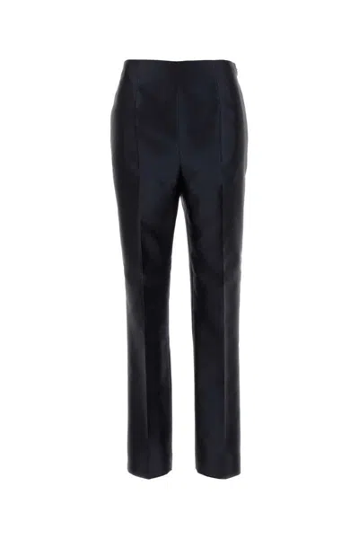 Alberta Ferretti Satin Finish Straight Leg Trousers With Pockets In Blue